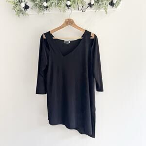 Sympli Black Asymmetrical Hem Cut Out Tunic Stretchy Size 12 gg5577